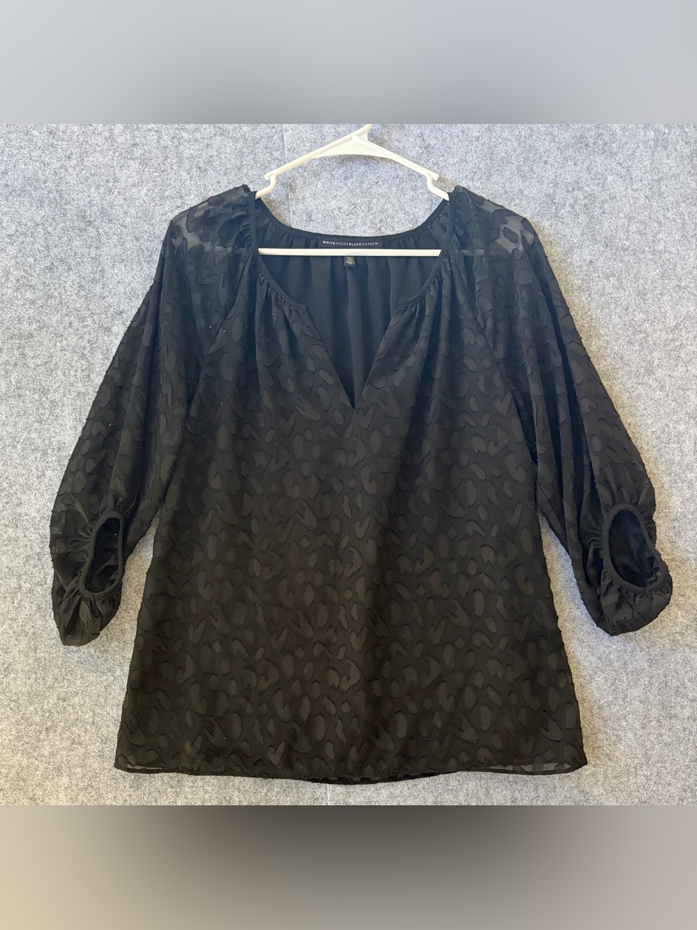 White House Black Market Black V-Neck Textured Blouse